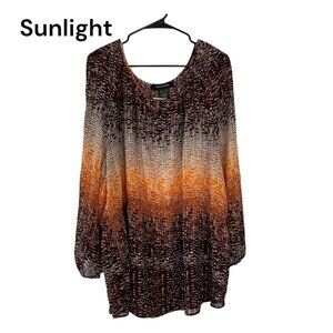 Ashley Stewart Womens Ombre Print Sheer Tunic Top SZ 22/24 Smocked Waist Detail